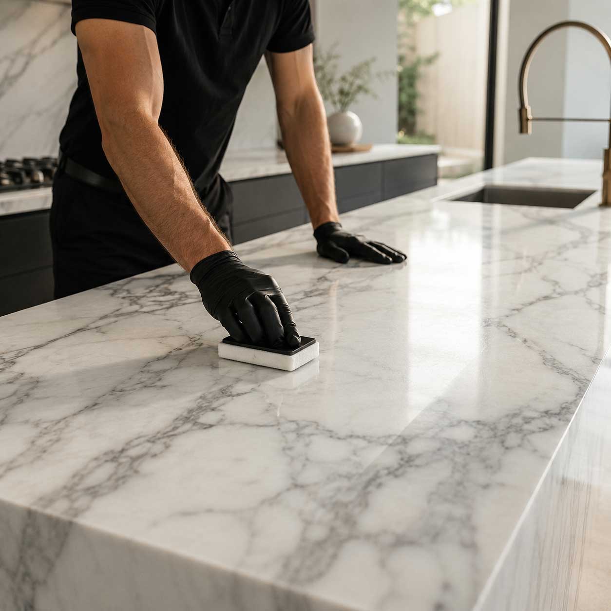 Resin coated marble surface